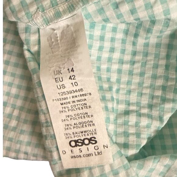 ASOS DESIGN Seersucker Gingham Babydoll Dress Light Turquoise Women’s 10 EUC - Picture 7 of 7
